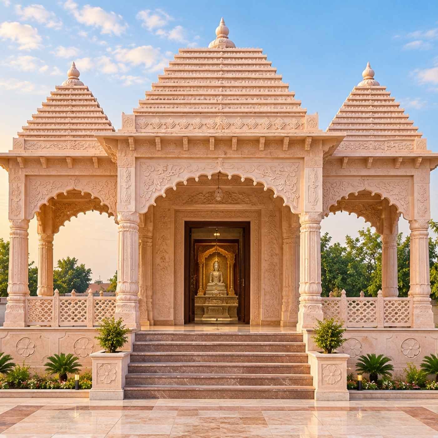 Hand-carved sandstone temple for outdoor projects