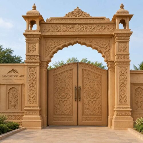 "Hand-carved Royal Rajasthani Sandstone Entrance Gate".
