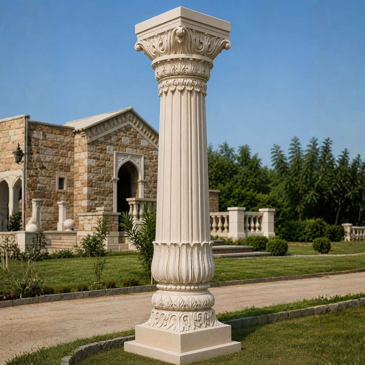 Hand-Carved Pink Sandstone Pillars and Columns for Temples