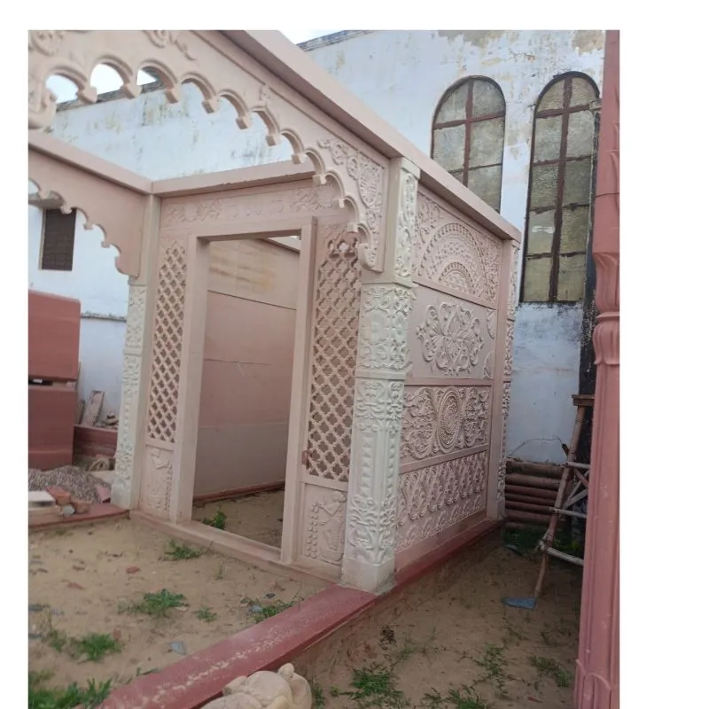 Hand-carved pink sandstone pillar designed for traditional chhatri and pavilion architecture